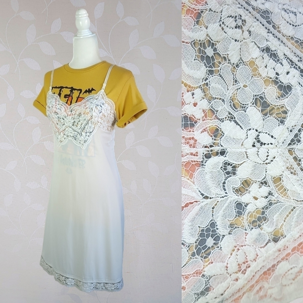 Vintage Coquette Lace Slip Dress - Ethereal Romantic Sheer Lingerie Vassarette